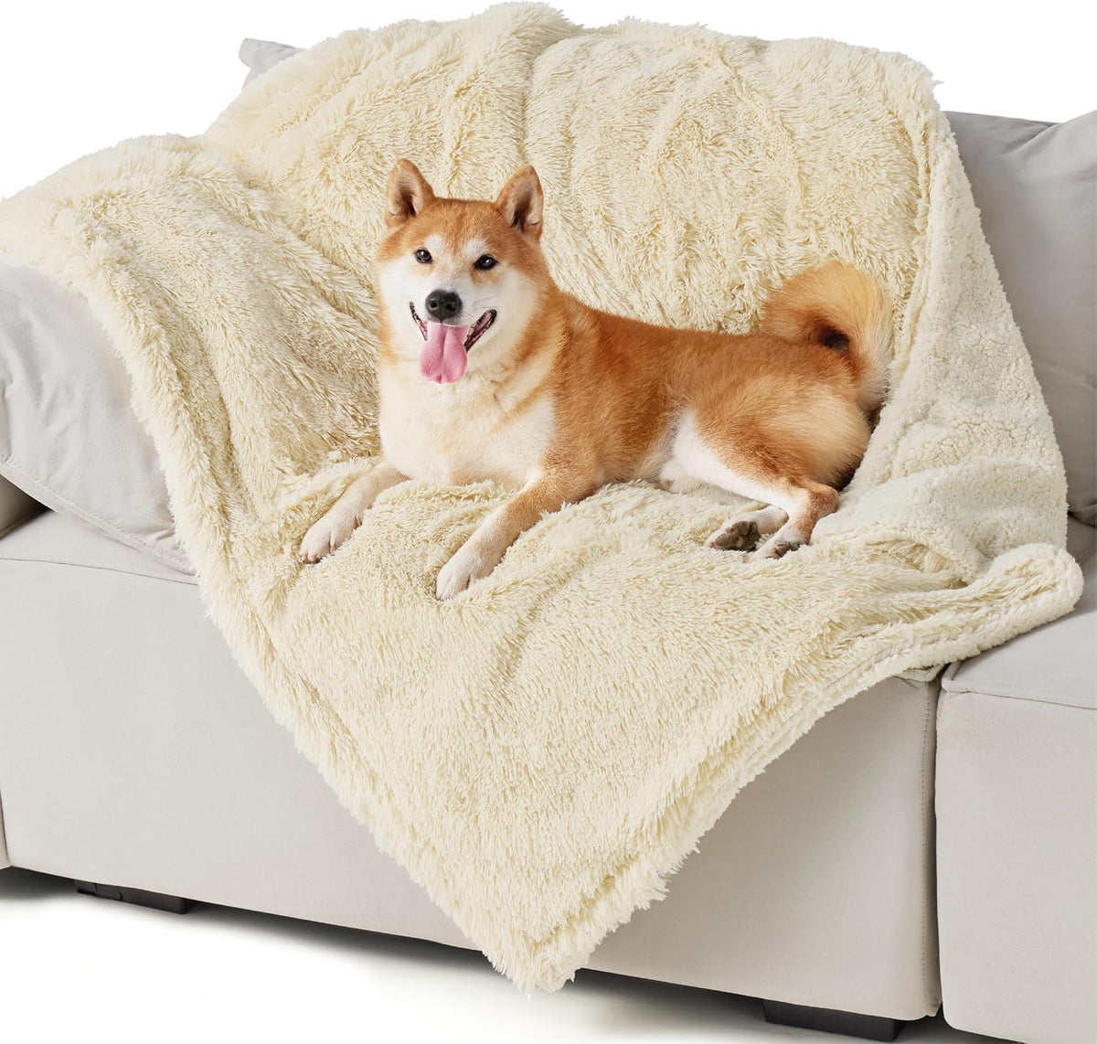 Bedsure Waterproof Dog Blankets for Large Dogs, Fluffy Faux Fur - Cream / L(40x50") - image 4
