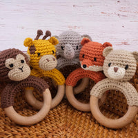 Joliecraft beige crochet bear rattle with natural wood teething ring - view 8