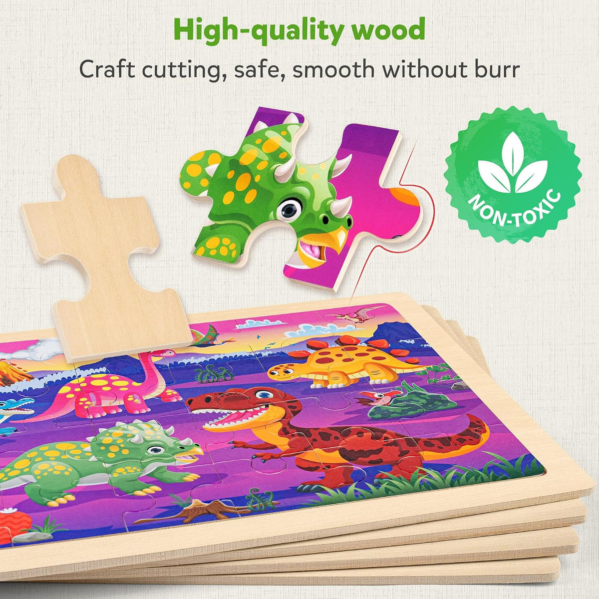 SYNARRY Large Unicorn Princess Fairy Wooden Puzzles for Kids Ages 4-6 – Fun for Kids & Family - Dinosaur - image 4