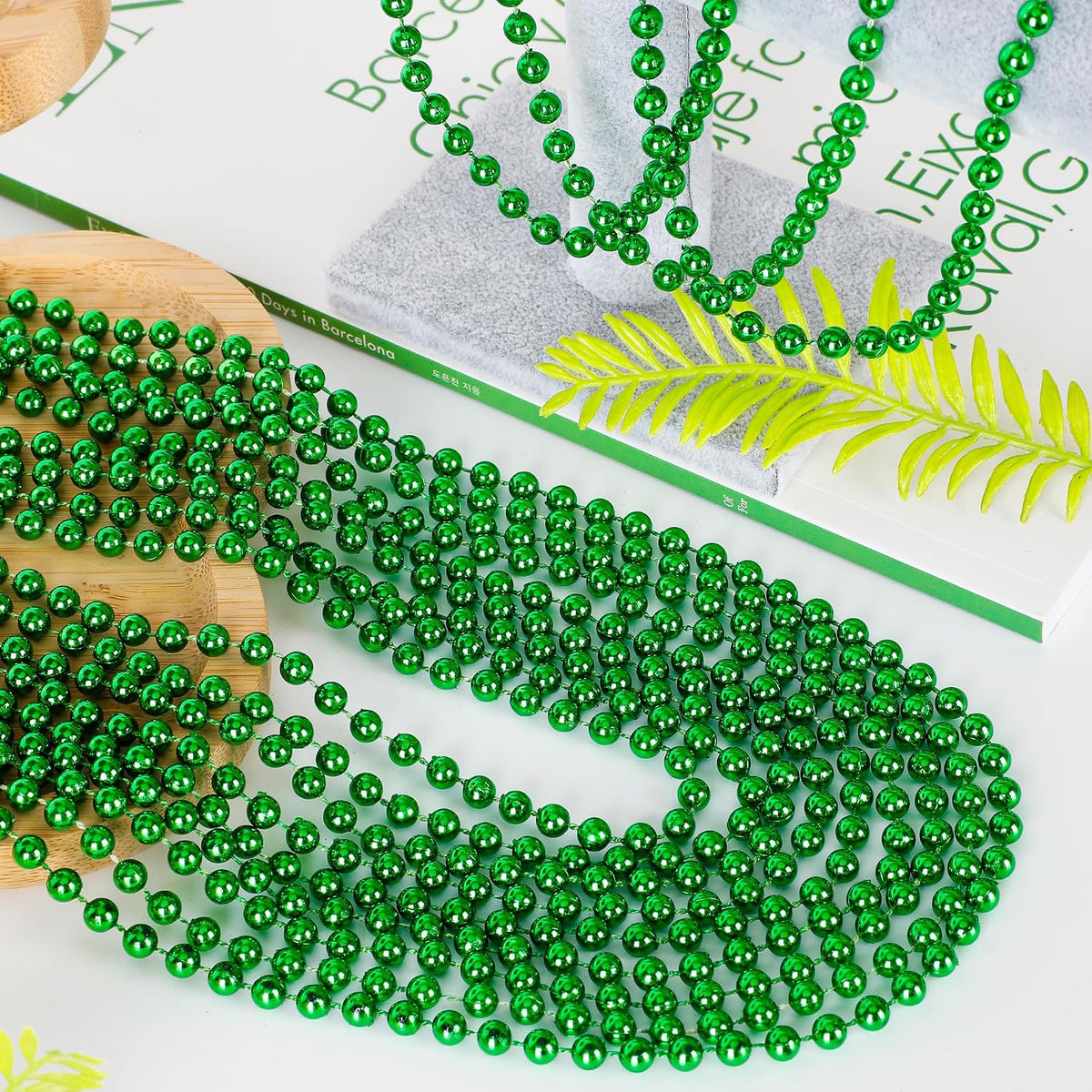 100PCS Bead Necklace, Gold Mardi Gras Beads Party Stuff - Green - image 2