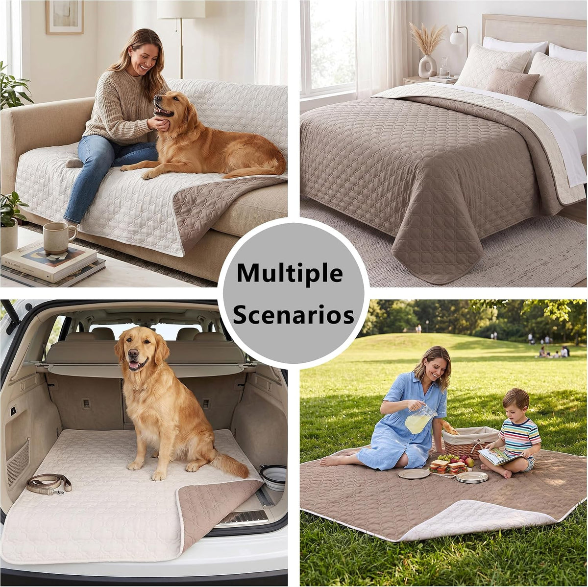 Waterproof Couch Cover, Washable Dog & Pet Furniture Protector - Cream+khaki / 68x82 Inches - image 3