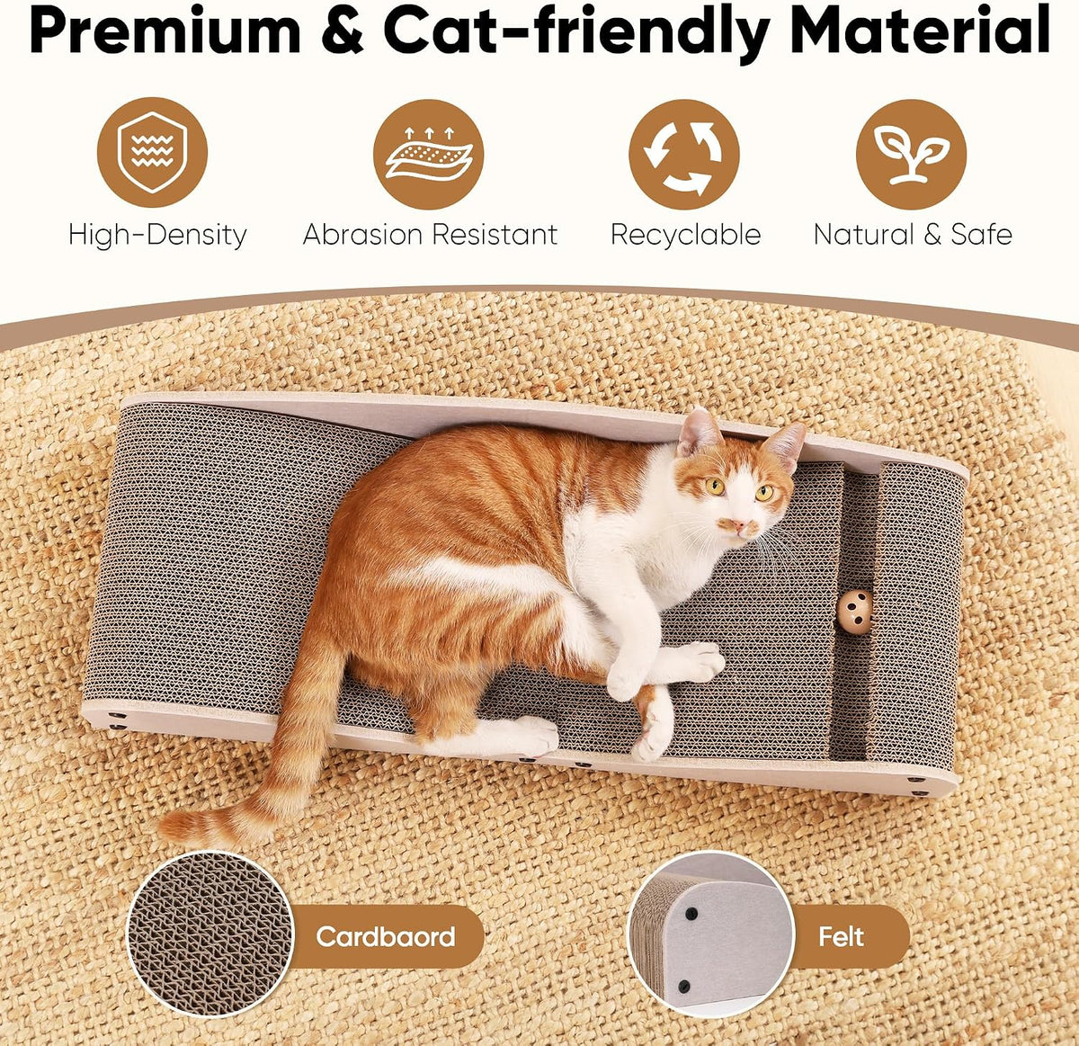 FUKUMARU Cardboard Cat Scratcher Bed - Light Camel - image 4