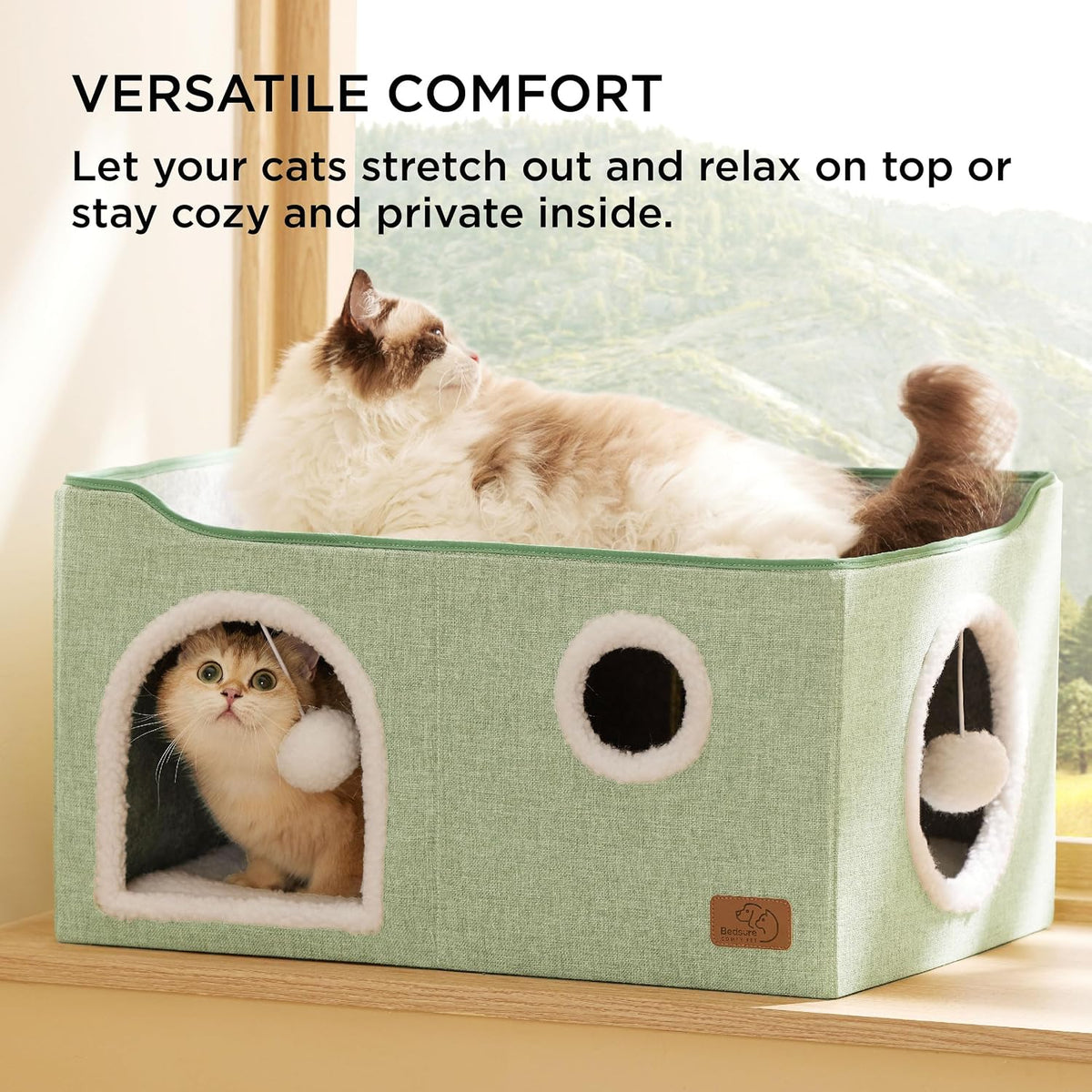 Bedsure Cat House Bed for Indoor Cats with Fluffy Ball and Scratch Pad - Green / Widen - image 3
