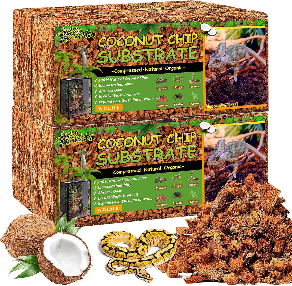 10LB Coconut Husk Chip for Reptiles - 4 pack