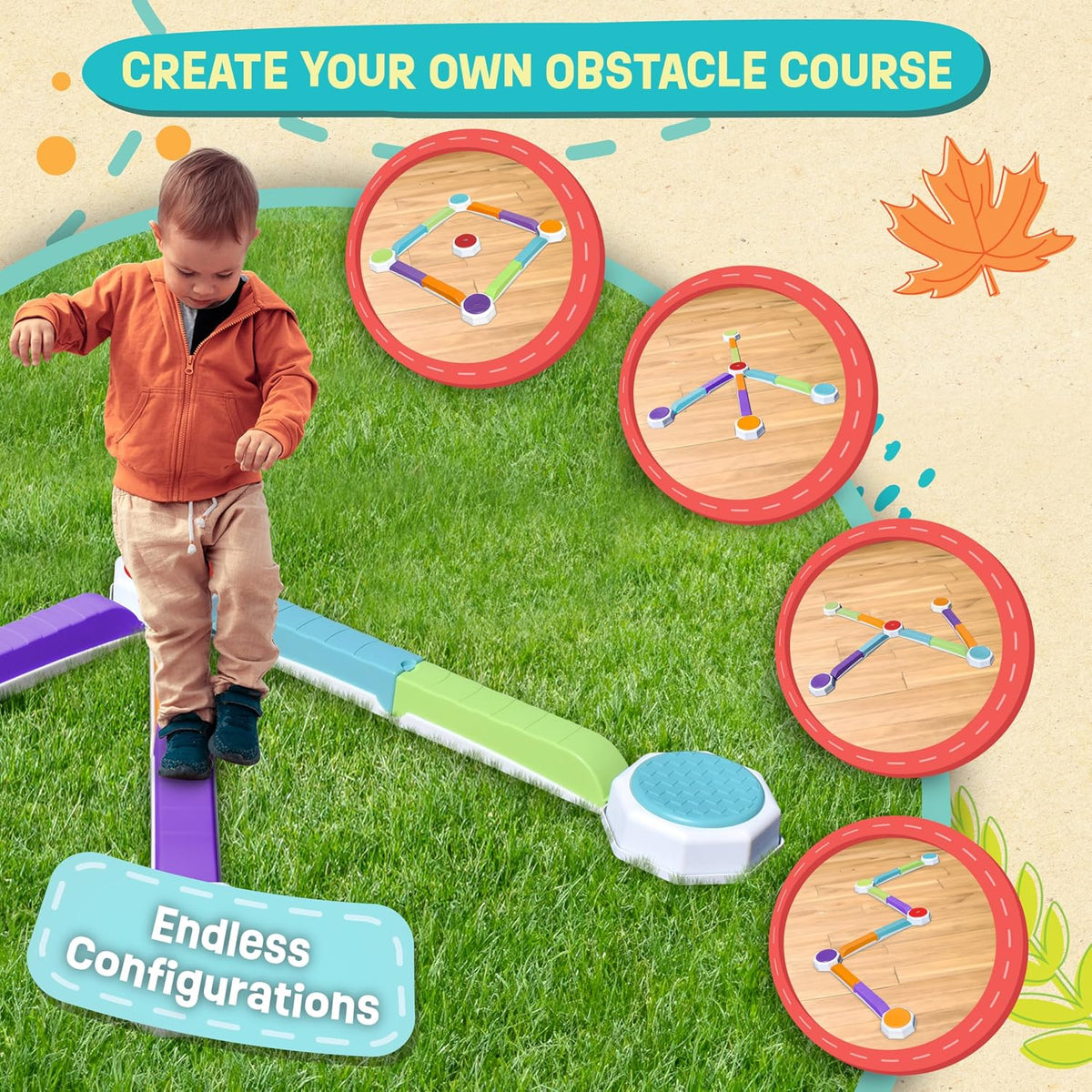 Acorn Avenue Balance Beam & Stepping Stones 13 Pc, Sensory - image 2