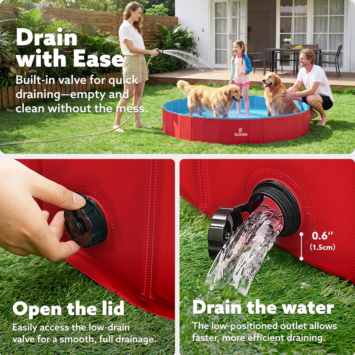 SLOOSH Foldable Dog Kiddie Pool - Red / 71" x 12" - image 2