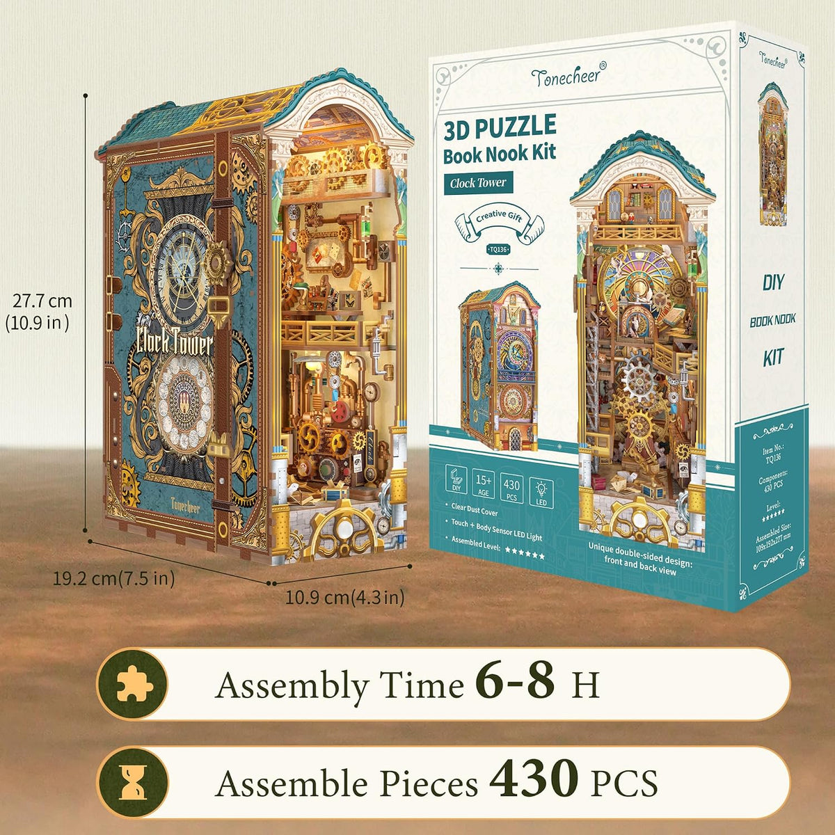 Tonecheer DIY Book Nook Kit 3D Wooden Puzzle Fairy Tale Miniature - Clock Tower - image 3