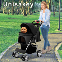 Unisakey Foldable 4-Wheel Pet Stroller for Dogs Cats 10-33lbs - Black - image 3