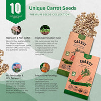 Organo Republic 10 Unique Carrot Seeds Variety Pack - 7,550+ Non-GMO Heirloom Carrot Seeds for Outdoor & Indoor Home Gardening, Including Carrot Imperator 58, Little Fingers, Scarlet Nantes, Parisian