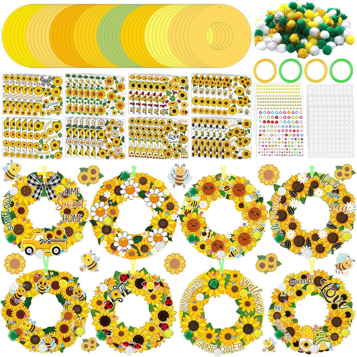 Hollowfly Thanksgiving paper wreath craft kits with gem stickers, ribbons and wool balls - view 4