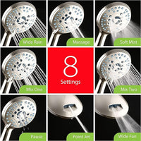 Hotel Spa AquaCare for California As-Seen-On-TV High Pressure Handheld Rain 50-mode 3-way Shower Head Combo with Adjustable Arm, Anti-clog Jets, Tub & Pet Power Wash, 6 ft. Hose, Nickel Finish