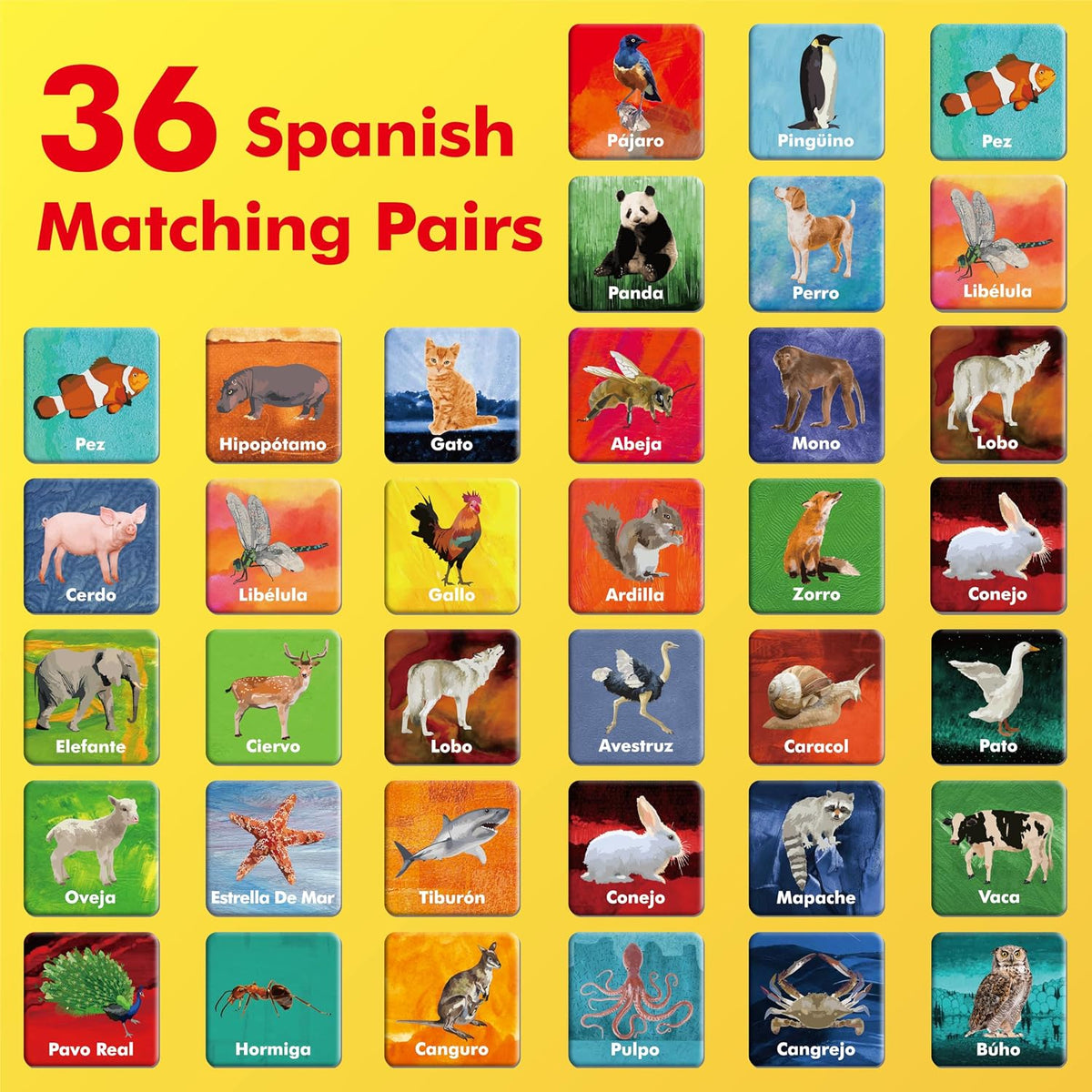 Hebayy 72 PCS Memory Matching Game - Real Animals-B (Spanish version) - image 2