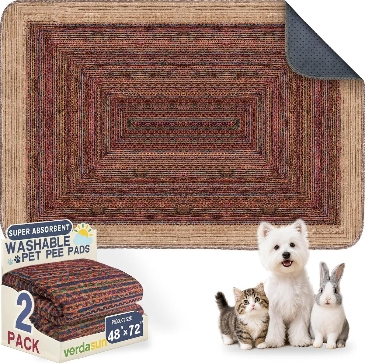 Washable Pee Pads for Dogs, Reusable Puppy Potty Training Pads - Sisal Bohemian Print / 48" ×72"(pack of 2)