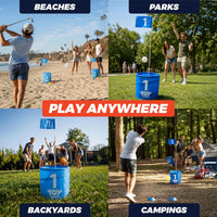 TOY Life backyard bucket golf game set with blue golf buckets, flag and golf balls on a lawn - view 8
