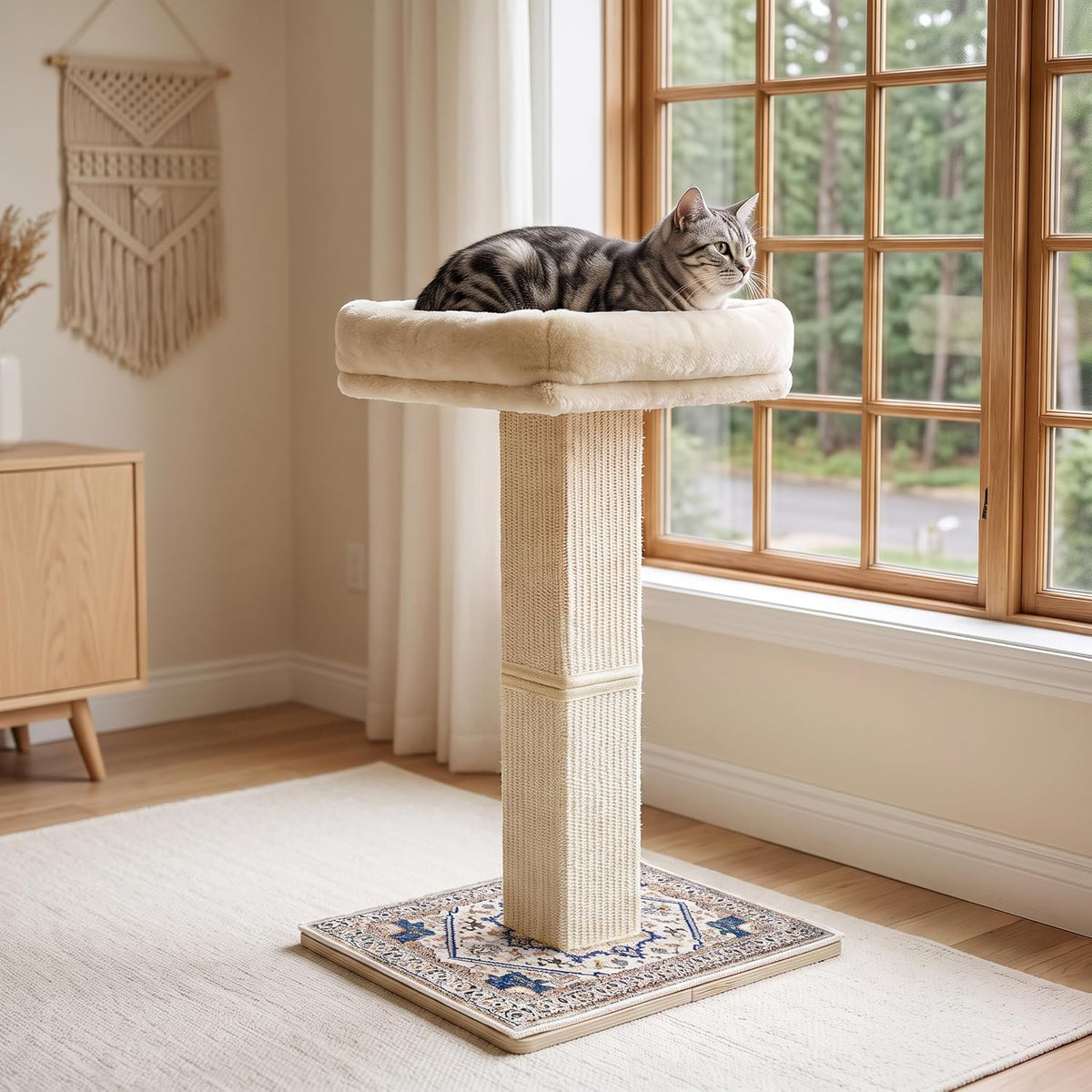 Tall Cat Scratching Post for Indoor Cats Adults with Carpet - White / Large（with bed） - image 3