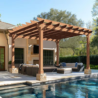 MUPATER 12x14 FT Wooden Pergola, Cedar Pergola Kit with Roof, Outdoor Garden Shelter for Backyard, Deck, Lawn, Pool, Natural