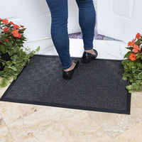 Indoor/Outdoor Hose-Wash Embossed Design Non-Slip Rubber 18" x 30" Modern Entryway Mat for Entryway, Patio, Backyard, Garage, 18" x 30", Charcoal