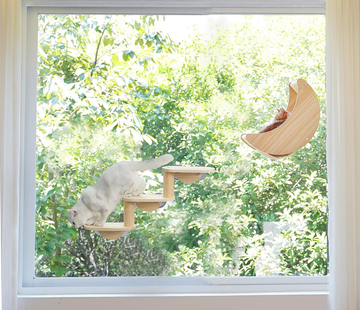 Cat Window Perch, Plywood Moon Bed with 4 Heavy-Duty Suction Cups – Essentials for Cats - yellow - image 2