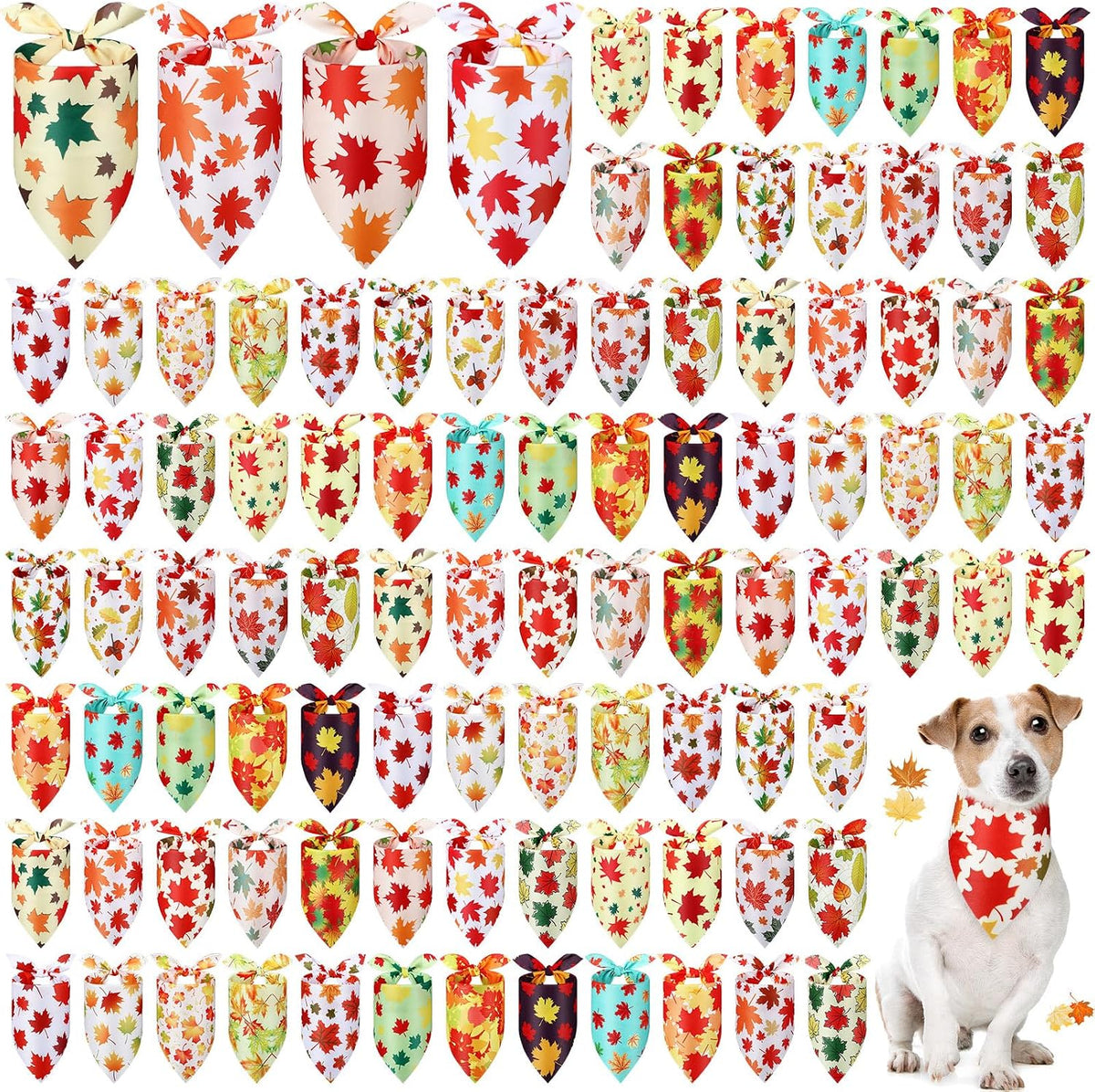 Chunful 100 Pcs Fall Dog Bandanas Bulk Maple Leaf Print Autumn Pet - Maple / 31.5 x 21.7 x 21.7"