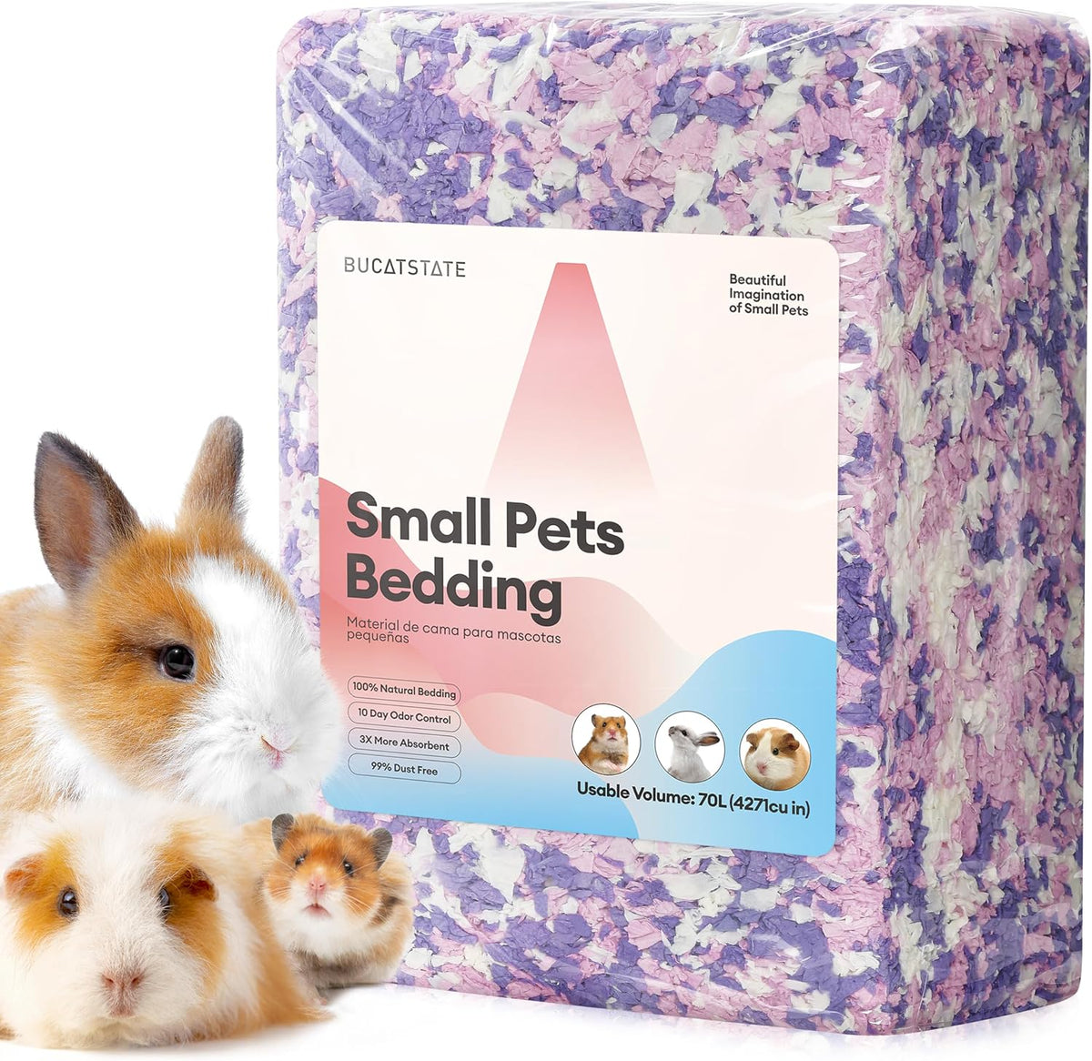 BUCATSTATE Hamster Bedding 15L, 99% Dust-Free Paper Bedding - Lavender / 70L