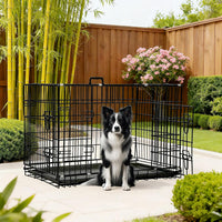 FDW, 48" Foldable Metal Dog Crate, Cage for XL Dogs - Dark Black / 42 Inch Double Door - image 2