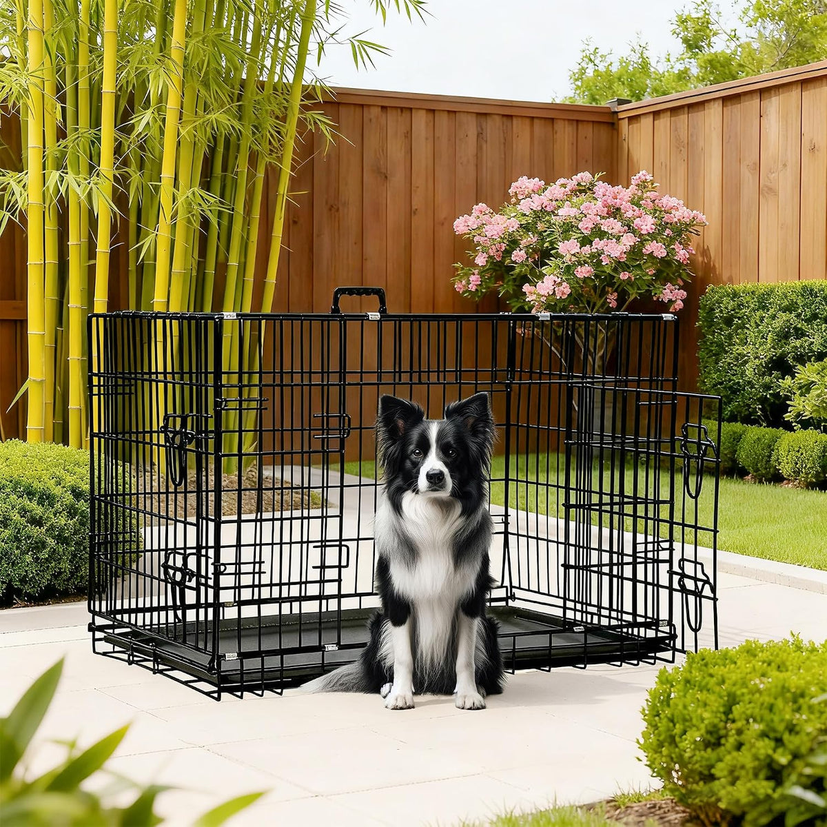 FDW, 48" Foldable Metal Dog Crate, Cage for XL Dogs - Dark Black / 42 Inch Double Door - image 2