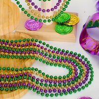 EOBOH 12PCS Mardi Gras Beads, Gold Beaded Necklace Stuff Set - Purple Gold and Green / 144 - image 3