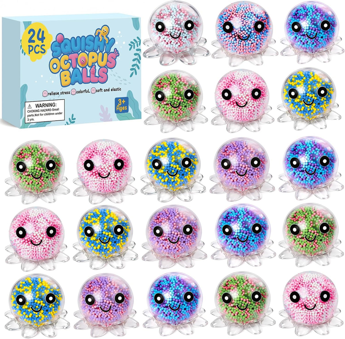 16 Pack Slow Rising Stress Balls，Textured Memory Soft Stress Ball – Fun for Kids & Family - 24 Pack Octopus Stress Balls