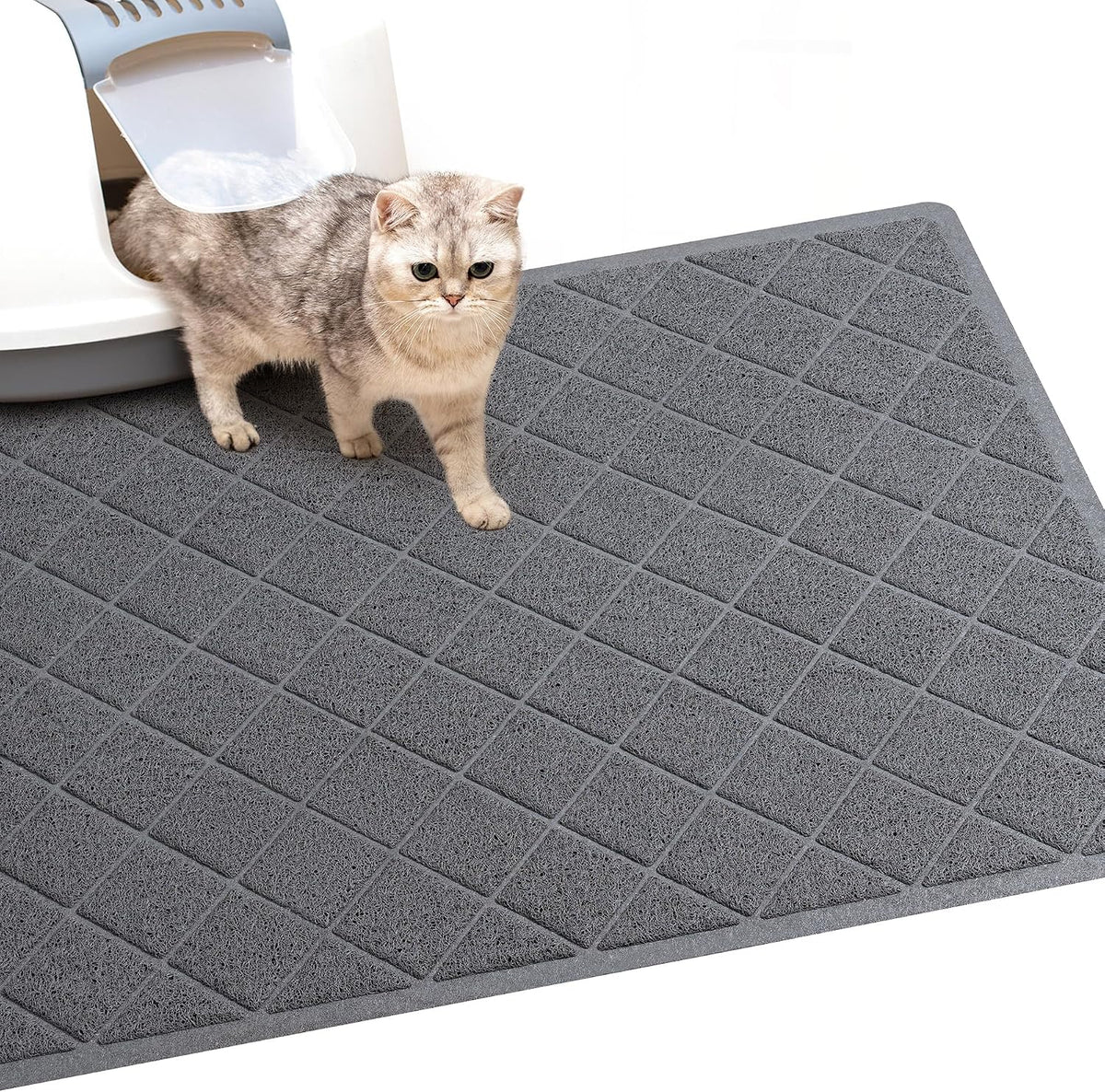 Cat Litter Box Mat, Trapping Mat Premium Durable PVC Pad - Grey / 47*35