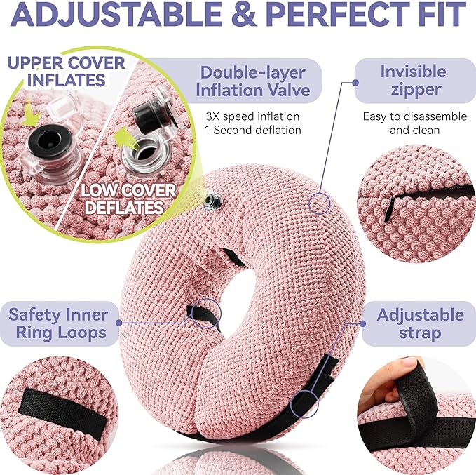 Soft Inflatable Dog Cone Collar for Small Medium Large Dogs - Neck Donut E Collar Alternative for Recovery After Surgery - Pink M