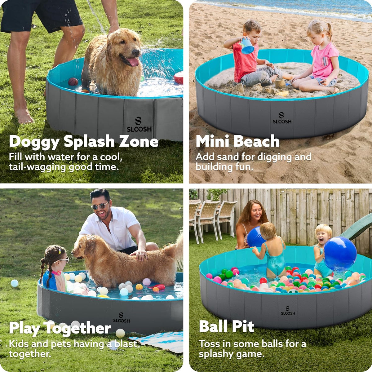 SLOOSH Foldable Dog Kiddie Pool - Gray / 63" x 12" - image 4