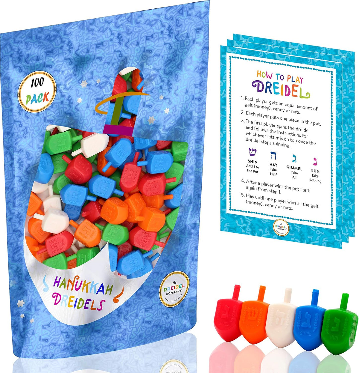 25-Pack Hanukkah Dreidels Multicolor Plastic Chanuka Draydels - 100-Pack