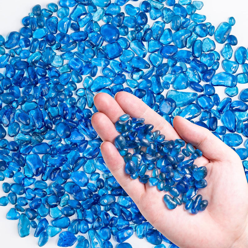 Colorful Glass Stones, 0.97 LB Fish Tank Gravel, Small Irregular Rainbow Aquarium Gravel - Blue