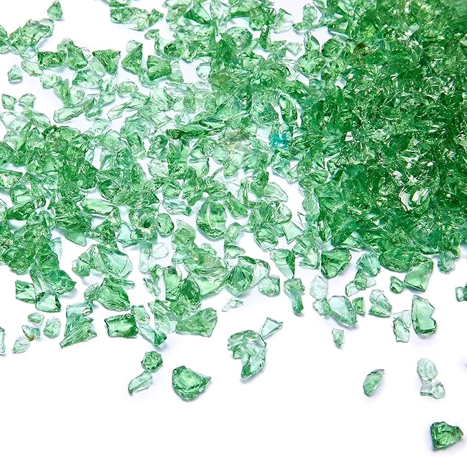 TWINKLING High Luster Fire Glass Gravel Stone Glitter,Broken Glass,Fire Gems Chips,Crushed Glass for Fire Pit Crafts Resin Art Aquarium Garden Decoration,3-6mm,1-Pound Jar (Light Green)