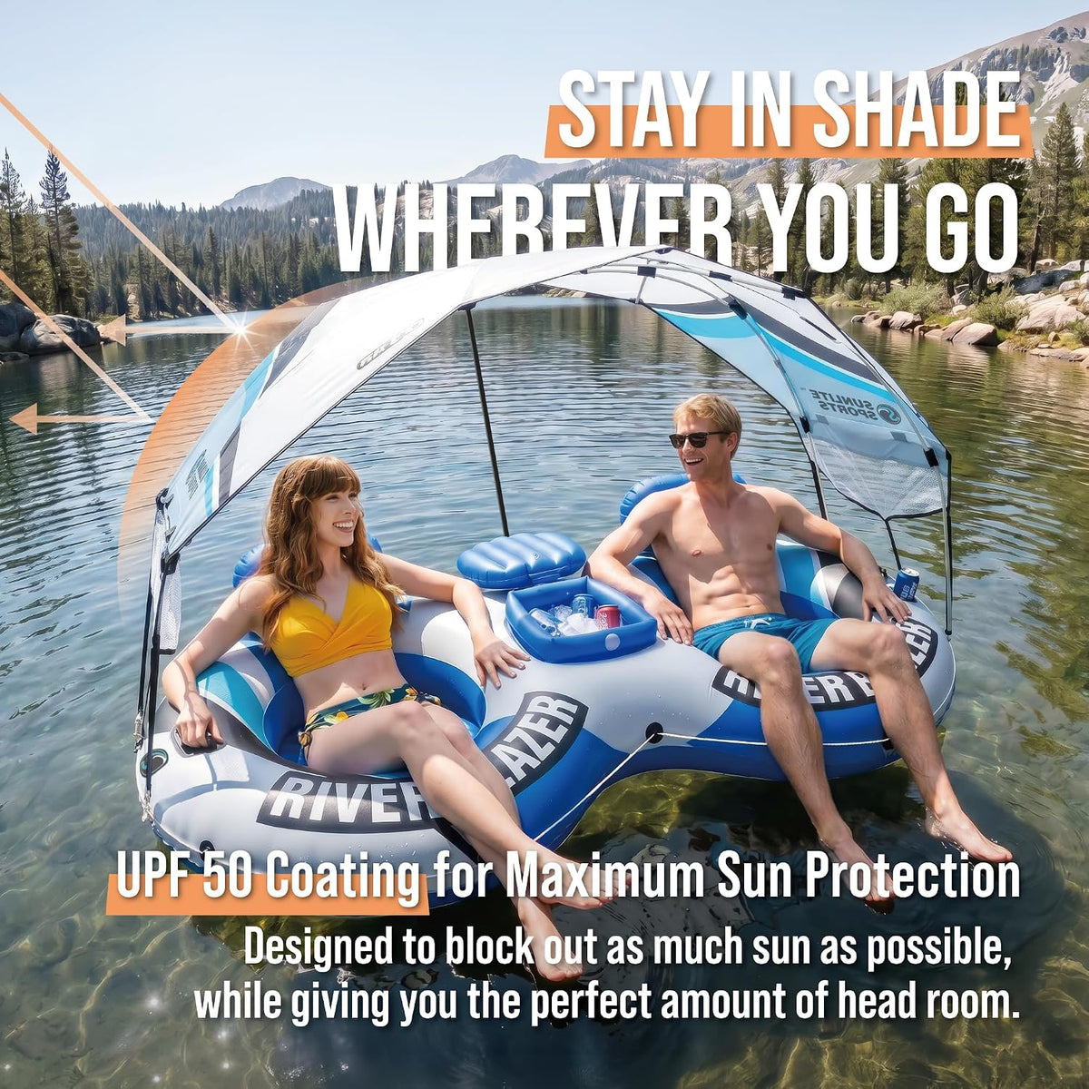 Sunlite Sports Inflatable River Tube Float - 2 Person with Canopy & Cooler - image 2