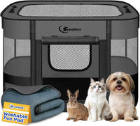 Siedihit 31" Dog Playpen, Cat Puppy Pen - Small / Dark Grey with Pad