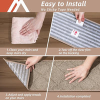 COSY HOMEER Edging Stair Treads Non-Slip Carpet Mat 28inX9in Indoor Stair Runners for Wooden Steps, Edging Stair Rugs for Kids and Dogs, 100% Polyester TPE Backing(4pc, Beige)