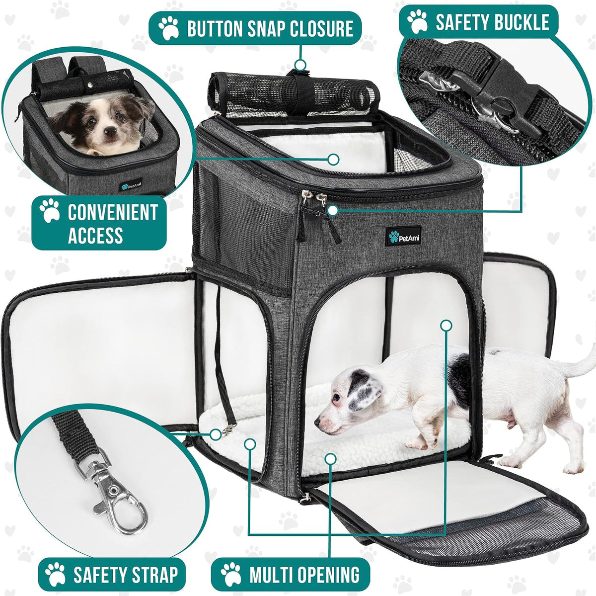 PetAmi Dog Backpack Carrier - Charcoal / 12.5"L x 12.0"W x 16.5"H - image 3