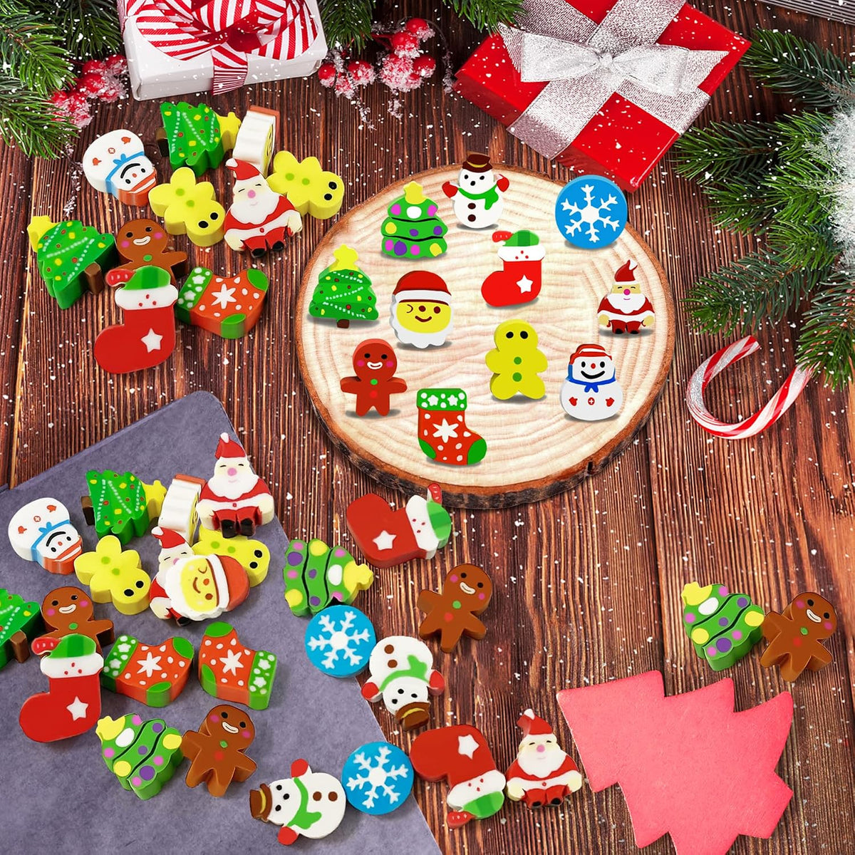 JUNEBRUSHS 150Pcs Fall Mini Erasers - Christmas Style - image 3