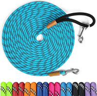 Long Dog Leash Reflective Rope Training Lead 15ft 30ft 50ft Check Cord – Essentials for Dogs - Light Blue / 15ft x 3/8inch