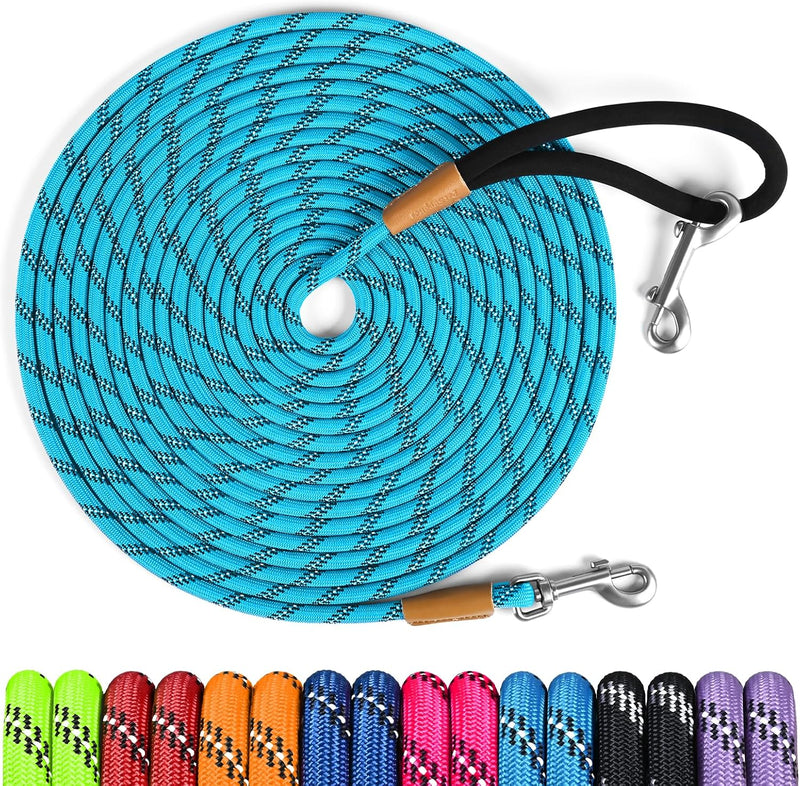 Long Dog Leash Reflective Rope Training Lead 15ft 30ft 50ft Check Cord – Essentials for Dogs - Light Blue / 15ft x 3/8inch