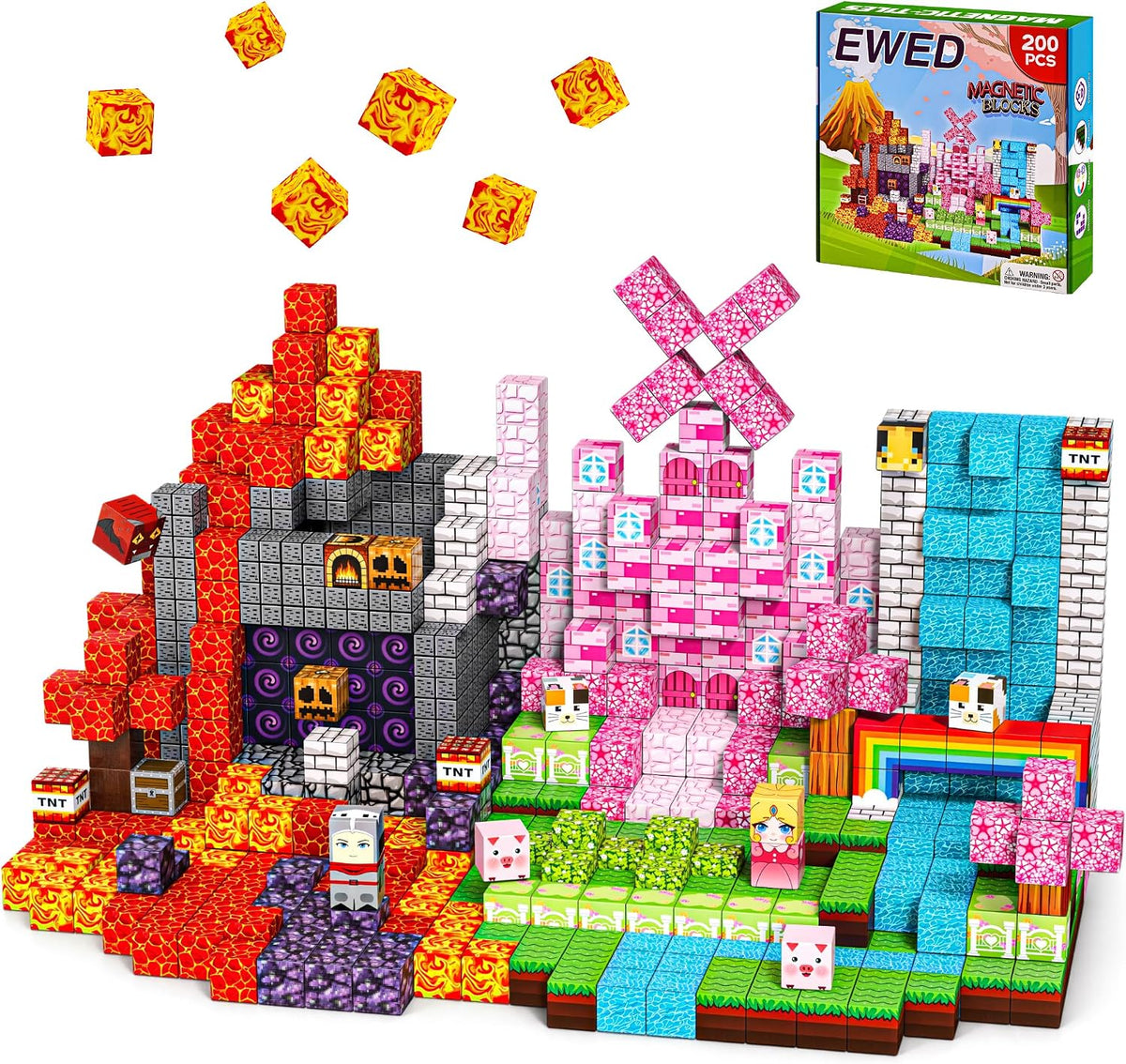 EWED 200 piece forest themed magnetic building blocks with trees, houses and figures - view 7