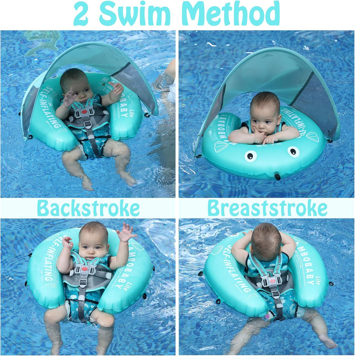 Mambobaby Float with Canopy, UPF 50+ Baby Swim Float – Fun for Kids & Family - Standard Green - image 2