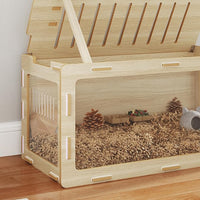 PawHut Hamster Cage with Easy View Acrylic Panels, Small Animal Cage with Air Vents & Openable Roof, Large Habitat for Dwarf, Gerbil, Guinea Pig, Rat, 39" x 20" x 18.5", Oak