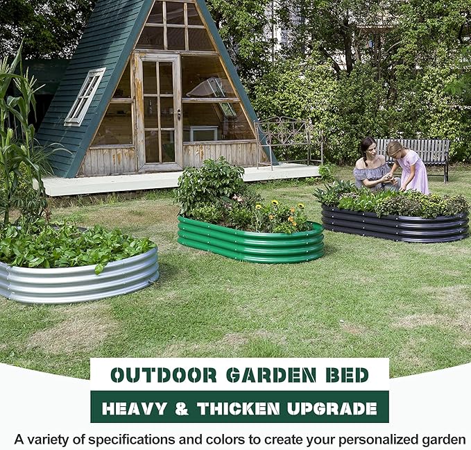 Land Guard Galvanized Raised Garden Bed Kit, 6×3×1ft Raised Garden Boxes Outdoor, Oval Metal Raised Garden Beds for Vegetables...