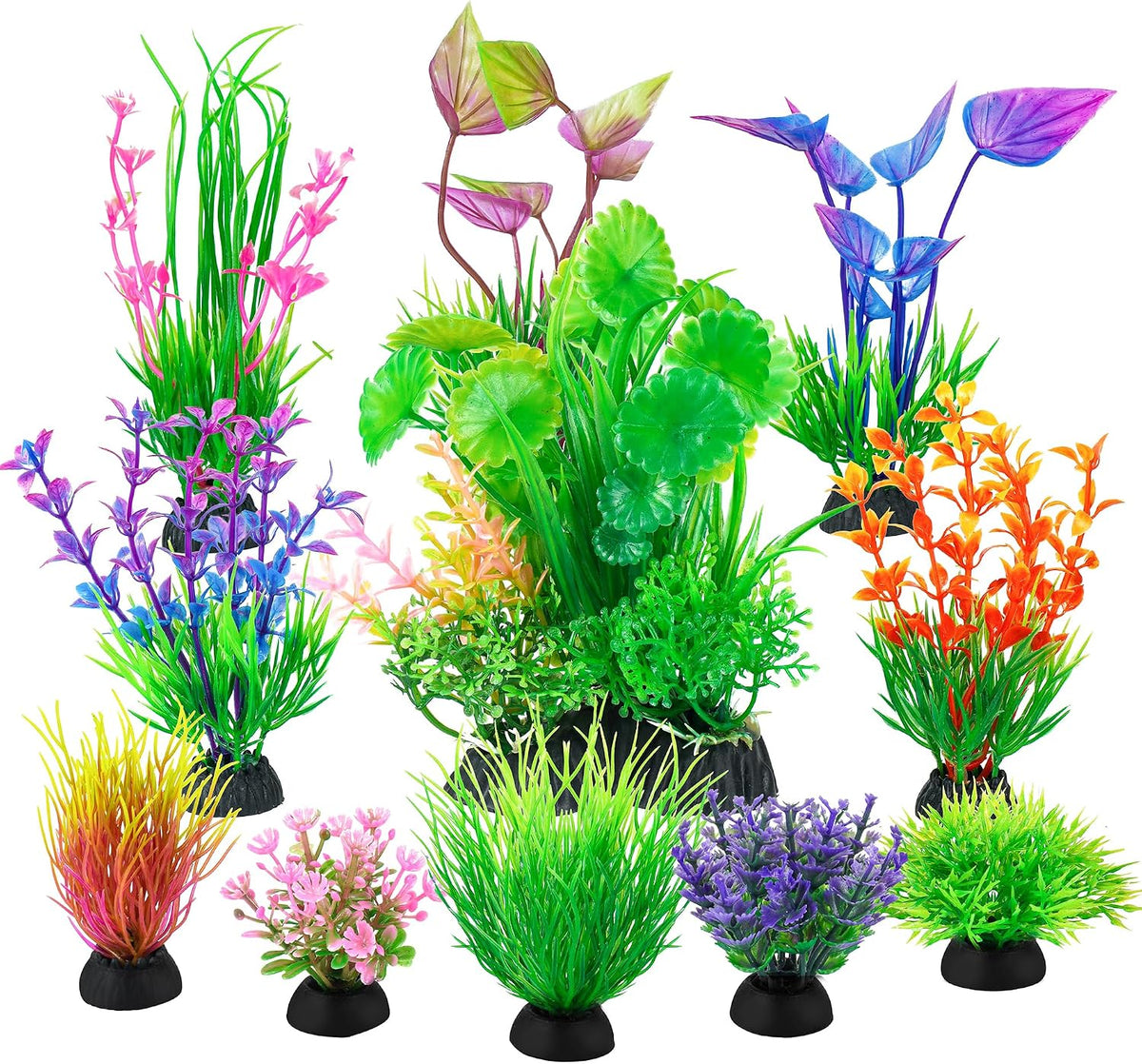 Ameliade 11 Pieces Aquarium Artificial Plastic Plants Fish Tank