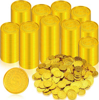 Hanaive plastic pirate gold coins in a pile, 1.38 inch coins with dollar sign design - view 2