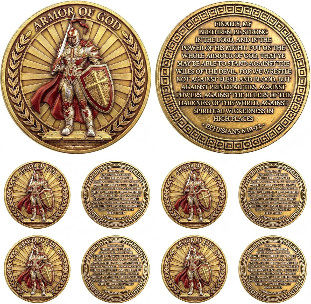 Nosiny 10 piece armor of God prayer coins in classic style alloy metal - view 2