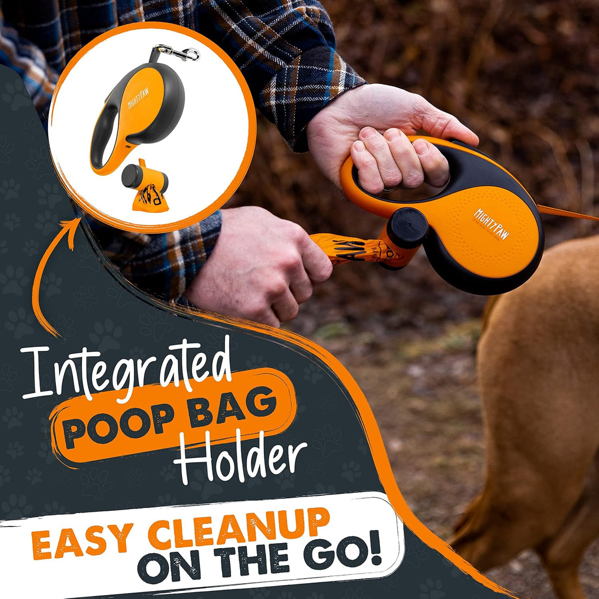 Mighty Paw Retractable Dog Leash, for Large Dogs, Auto-Locking - Deluxe Orange / 50 - 110 lbs - image 3
