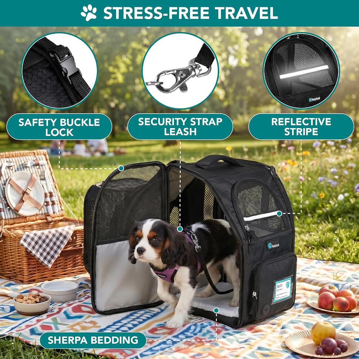 PetAmi Expandable Dog Cat Backpack Carrier, Airline Approved - 12.5"L x 10.2"W x 16.3"H / Black - image 4